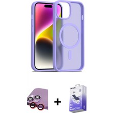 Marsilyan™- iPhone 14 Kılıf Siluet Minimal Prime - Siyah Bilvis 5in1 5d Magic Hayalet Cam Ekran Koruyucu + Kırmızı Raze Metal Kamera Lens