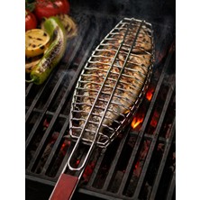 Padilon Balık Izgara Teli Büyük Boy Paslanmaz Ahşap Saplı Balık Izgarası 40X15 cm Izgara Alanı 29 cm Uzun Saplı,
