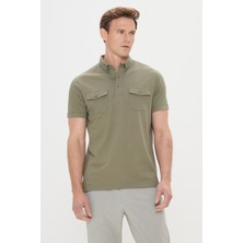 Altınyıldız Classics Erkek Haki %100 Pamuk Slim Fit Dar Kesim Polo Yaka Tişört