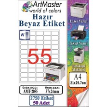 ArtMaster A4 Hazır Beyaz Etiket 37X24 mm 55 Li 50 Sayfa 1 Paket Kendinden Yapışkanlı Fotokopi Lazer Inkjet Kağıdı Yazıcılar