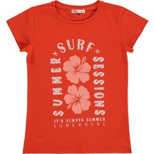 Civil Girls Summer Surf Sessions Baskılı 10-13 Yaş Tişört  - Turuncu