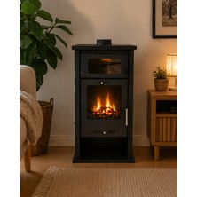 Dorello Troy Mat Siyah Fırınlı Kuzine Soba