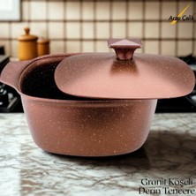 Katre 24 cm Granit Köşeli Derin Tencere Alüminyum Kapak - Koyu Bakır
