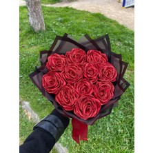 11'li Simli Kırmızı Solmayan Saten Gül Buketi, Sevgiliye Hediye