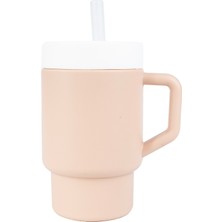 Pandish Mugley Tek Kulplu Kapaklı Pipetli Silikon Alıştırma Bardağı - Pembe