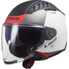 Ls2 Copter 2 Urbane Güneş Vizörlü Açık Kask (Mat Beyaz - Kırmızı)