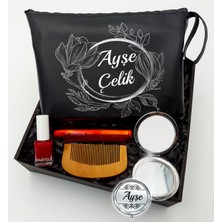 As Gift Kişiye Özel Siyah Makyaj Çantası & Makyaj Aynası & Pastel Maskara & Pastel Oje & Tarak