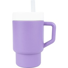Pandish Mugley Tek Kulplu Kapaklı Pipetli Silikon Alıştırma Bardağı - Lila