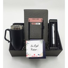 As Gift Gri Cepli Defter & Siyah Bardak Termos & Beyaz Roller Kalem Hediye Seti