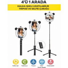 Qasul 4’ü 1 Arada Halka Işık Tripod Selfie Çubuğu Uzaktan Kumandalı 360° Döner Telefon Tutucu