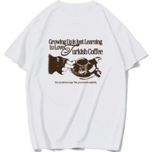 Brz Collection Unisex Oversize Turkish Coffe T-Shirt (Beyaz)