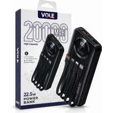 Hsc Bilişim 20000MAH 22.5W Hızlı Şarjlı Dahili Kablolu Powerbank (Led Göstergeli) Vole PB012