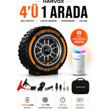 Harvox Akü Takviye Cihazı Hava Kompresörlü Şarjlı Powerbankli Basınç Göstergeli Araç Lastik Şişirme Hava Nemlendirici Hediyeli