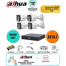 Dahua 4 Kameralı Gece Renkli Güvenlik Seti 2mp Sesli 500GB HDD 4 Kanal Xvr Ahd Kamera Sistemi
