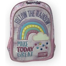 Muggle 2 Bölmeli Soft Rainbow Pembe Okul Sırt Çantası (MU-6696)