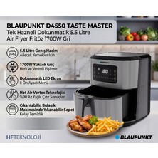 Blaupunkt Taste Master Tek Hazneli Dokunmatik 5.5 Litre Air Fryer Fritöz 1700W Gri