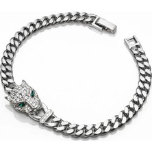 Nur Silver Panter Zincir Çelik Bileklik - NUR-BL92533