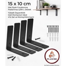 Plasfire 4'lü Set Mat Siyah L Raf Destek Aparatı - 10X10 cm Paslanmaz Çelik Gizli Montaj Takımı