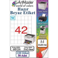 ArtMaster A4 Hazır Beyaz Etiket 35X42.43 mm 42 Li 50 Sayfa 1 Paket Kendinden Yapışkanlı Fotokopi Lazer Inkjet Kağıdı Yazıcılar
