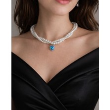 Aurevyn Design Zirkon Taşlı Kalp Beyaz Ikili Sarmal Inci Kolye