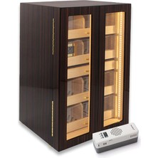 Lubinski Italy Elektronik Nemlendiricili Camlı 4 Çekmeceli Işıklı Puro Kutusu Humidor Abanoz 200'S