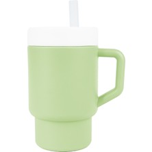 Pandish Mugley Tek Kulplu Kapaklı Pipetli Silikon Alıştırma Bardağı - Yeşil