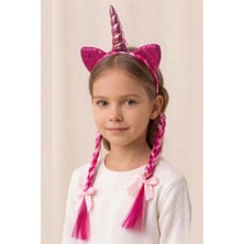 Petek Aksesuar Kız Çocuk Unicorn Örgülü Taç Saç Bandı