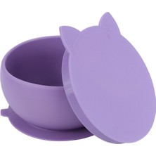 Pandish Kitten Vakum Tabanlı Kapaklı Silikon Kase - Lila