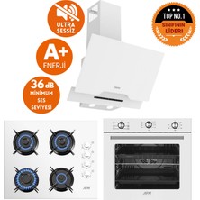 Afm Tech ve Ferre Markalı/ Gıma Sessiz 6+1 Turbolu Beyaz Ankastre Set ( D064-SA + FM7601 + FM2201 )