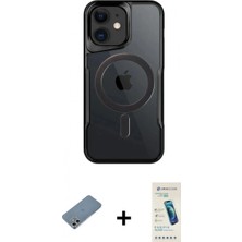 Marsilyan™- iPhone 12 Kılıf Yadigar Klasik Özel Seri - Şeffaf Pasifik Cam Ekran Koruyucu + Gümüş Shine Kamera Lens Koruma Cam