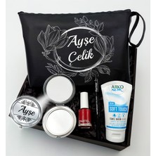As Gift Kişiye Özel Siyah Makyaj Çantası & Makyaj Aynası & Pastel Oje & Arko Nem Soft Touch & Flormar Göz Kalemi