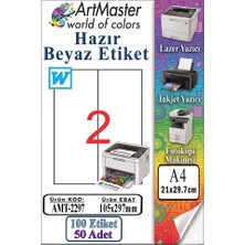ArtMaster A4 Hazır Beyaz Etiket 105X297 mm 2 Li 50 Sayfa 1 Paket Kendinden Yapışkanlı Fotokopi Lazer Inkjet Kağıdı Yazıcılar
