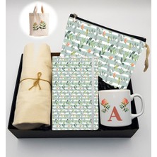 As Gift Kişiye Özel Beyaz Kupa & Beyaz Defter & Kanvas Makyaj Çantası & Kanvas Çanta Hediye Seti