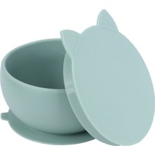 Pandish Kitten Vakum Tabanlı Kapaklı Silikon Kase - Yeşil