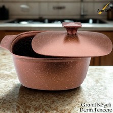 Katre 20 cm Granit Köşeli Derin Tencere Alüminyum Kapak - Koyu Bakır