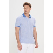 Altınyıldız Classics Erkek Mavi Slim Fit Dar Kesim Pamuklu Jakarlı Polo Yaka Tişört