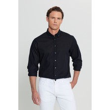 Altınyıldız Classics Pamuklu Keten Comfort Fit Düğmeli Yaka Armürlü Gömlek