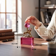 İki Yedi Konsept Pulcher Pembe Renkli Isli Eskitme Kristal Cam Kaideli Minik At Biblo Antik Tasarım Dekoratif Obje
