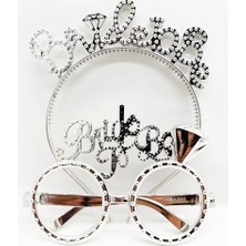 İlanib Ticaret Bride To Be Yazılı Taç ve  Gözlük Seti - Gümüş Renk