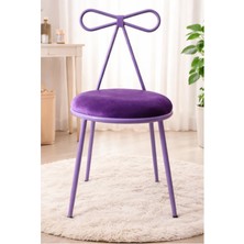 Elif Sandalye Elif Masa Sandalye Fiyonk Makyaj Sandalyesi – Babyface Kumaş, Metal Ayaklı, Modern Tasarım, Şık Puf Sandalye, Mor
