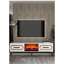 Demonte Decor TV0071-TXA150DD-128 Şömineli Tv Sehpası Beyaz-Altın