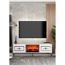 Demonte Decor TV0069-TXA150DD-32 Şömineli Tv Sehpası Beyaz-Gümüş