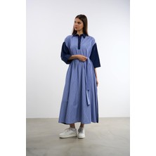 HANIQA Çizgili Polo Yaka Elbise | 25262 | 44-50