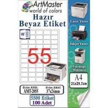 ArtMaster A4 Hazır Beyaz Etiket 37X24 mm 55 Li 100 Sayfa 1 Paket Kendinden Yapışkanlı Fotokopi Lazer Inkjet Kağıdı Yazıcılar