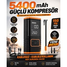 Kılıforyum 5400MAH 150 Psı Şarjlı Hava Kompresörü & Powerbank | Dijital Göstergeli 12V | Kablosuz + Kablolu Lastik Şişirme Pompası