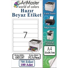 ArtMaster A4 Hazır Beyaz Etiket 192.5X39 mm 7 Li 100 Sayfa 1 Paket Kendinden Yapışkanlı Fotokopi Lazer Inkjet Kağıdı Yazıcılar