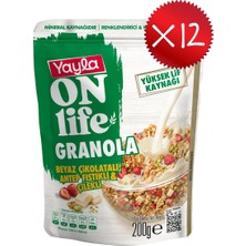 Yayla Onlife Beyaz Çikolatalı Antep Fıstıklı ve Çilekli Granola 200 G X12