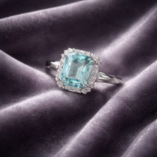 Jane Silver 925 Ayar Gümüş Mavi Aquamarine Taşlı Baget Yüzük