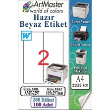 ArtMaster A4 Hazır Beyaz Etiket 105X297 mm 2 Li 100 Sayfa 1 Paket Kendinden Yapışkanlı Fotokopi Lazer Inkjet Kağıdı Yazıcılar