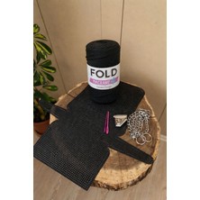 Fold Kanvas Siyah No.4 Ip Çanta Örgü Kiti 45X22 cm Orta Boy Metal Zincir Set Çanta Ipi